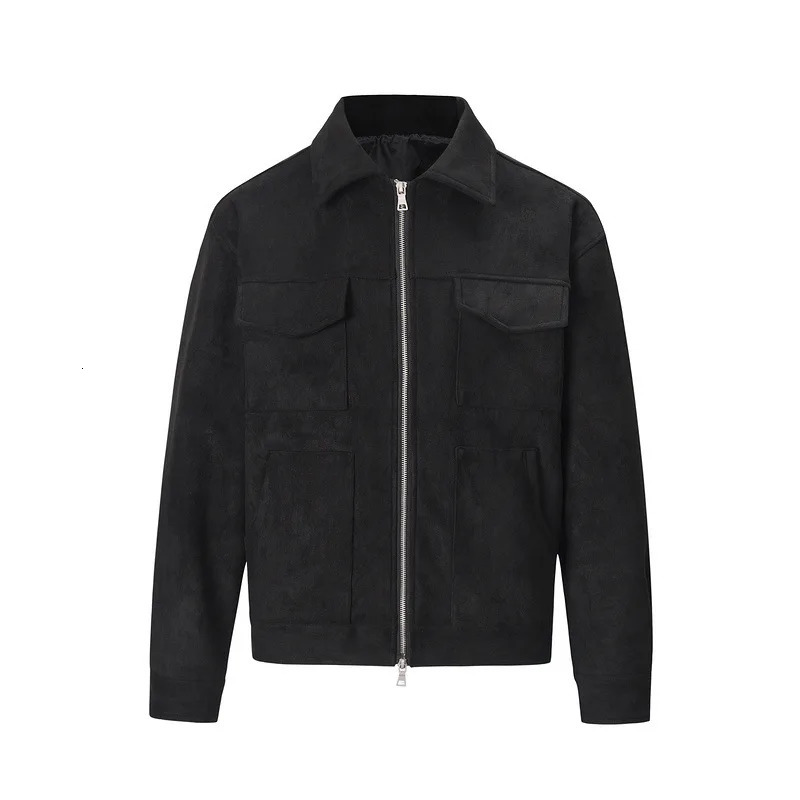 Autumn Jackets Oversize Casual Clothes High Street Pockets Laper Zipper Suede Thick Coat Mens Windbreaker Loose 250218