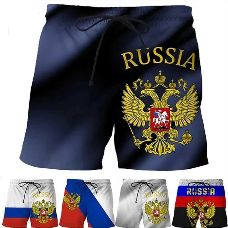 Men's Shorts Russian flag badge shorts for mens holiday 3D printing new fashion swimwear mens 2024 casual street oversized mens ice shorts z25021