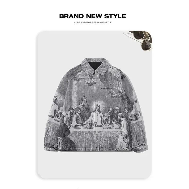 Autumn Men Jacket Oversized Painting Printing Couples Thin Casual Jackets Male Female Silk Vintage Clothing Man Coats Outerwear 250219