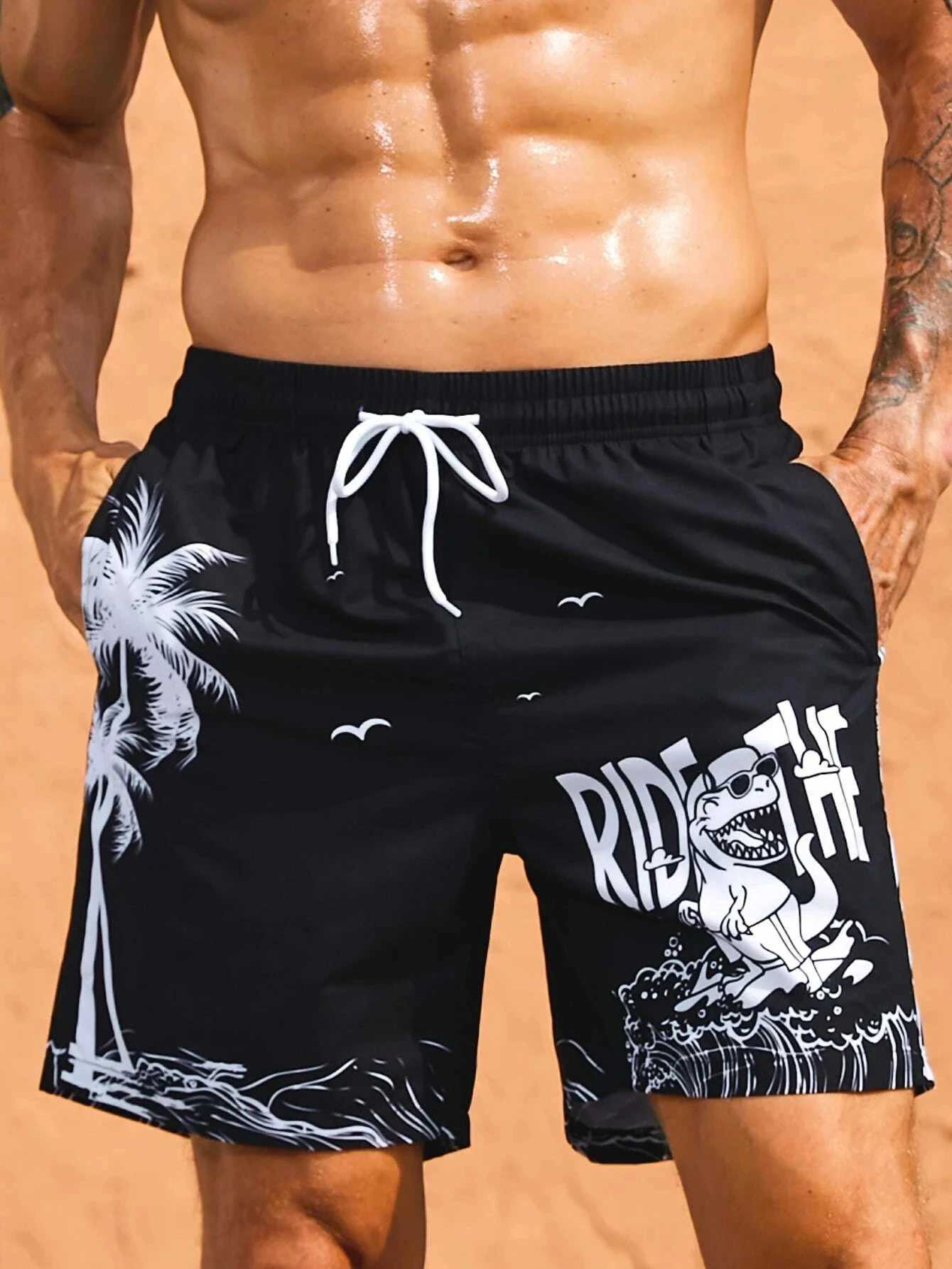 Mens quick-drying Hawaiian shorts with floral and leaf print 3D beachwear soft loose casual novelty summer novelty shorts W250219
