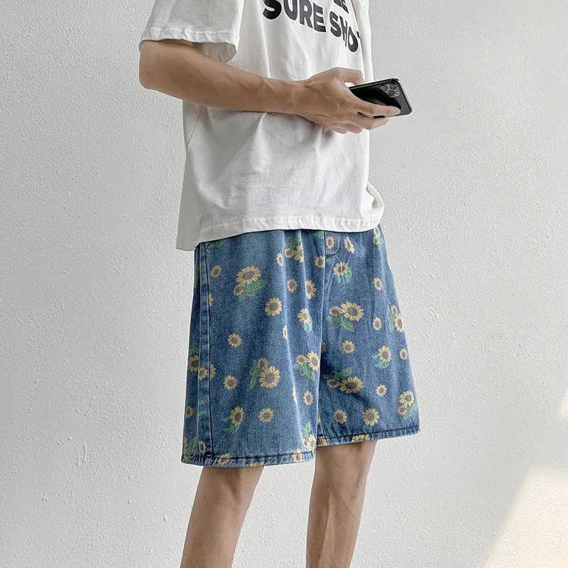Men's Shorts Summer Denim Shorts Men Fashion Retro Flower Shorts Men Streetwear Hip-hop Loose Print Denim Shorts Mens Beach Shorts M-3XL z250219