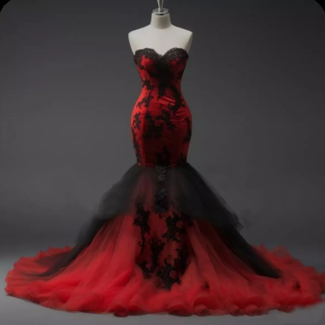 Black And Red Mermaid Gothic Wedding Dresses Lace Appliques Sweetheart Corset Long Vintage Bridal Gown Sleeveless Classic Vestdio De Novia 2025