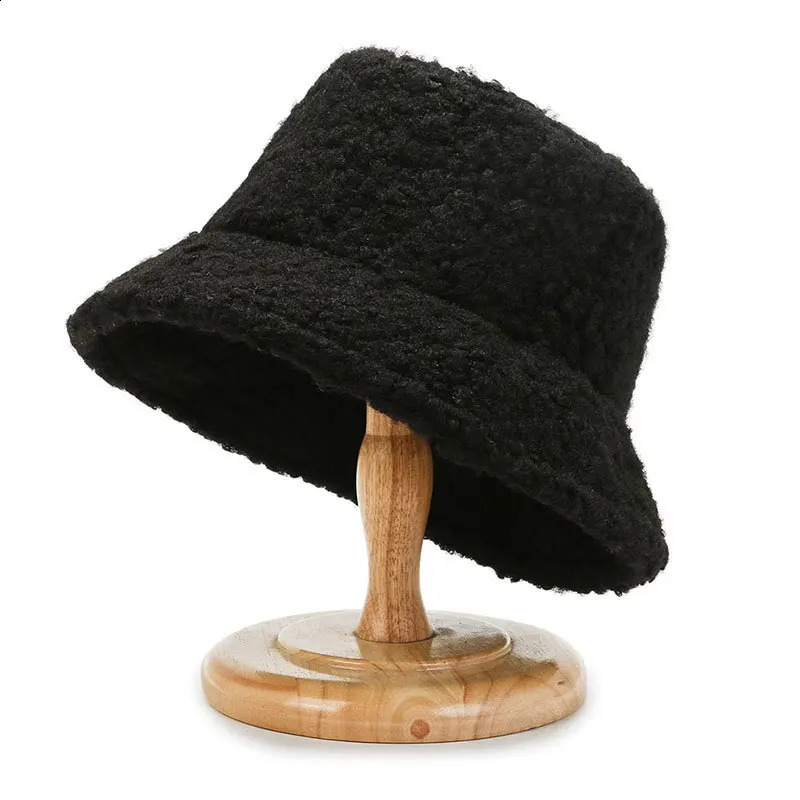 Winter Warm Solid Color Bucket Hat Men and Women Thickened Lamb Wool Simple Casual Panama Bob Cap Hats 250117