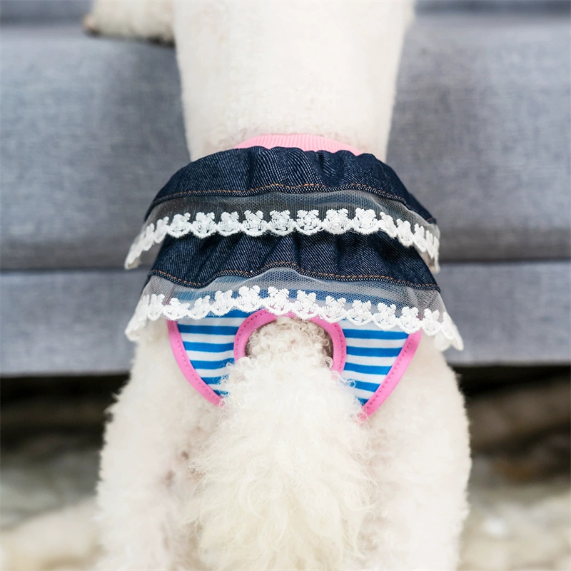 Adorable Cartoon Design Pet Sanitary Panty with Lace and Bow for Small Dogs - Multipurpose Menstrual Diaper
