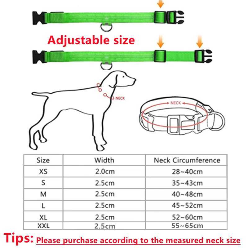 USB Rechargeable Luminous Collar Adjustable Led Glowing Dog Collar for Large Small Dogs Cat Night Light Collar Pet Safety Harnes W250219