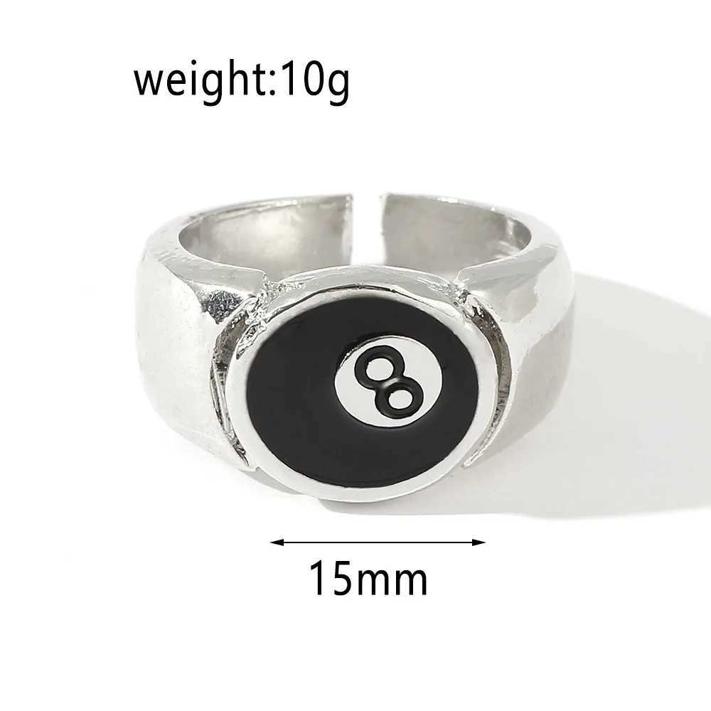 Punk Style Billiard Number Black 8 Opening Adjustable Rings Metal Alloy Rings Fashion Hip Hop Rock Jewelry For Women And MenXJ250219