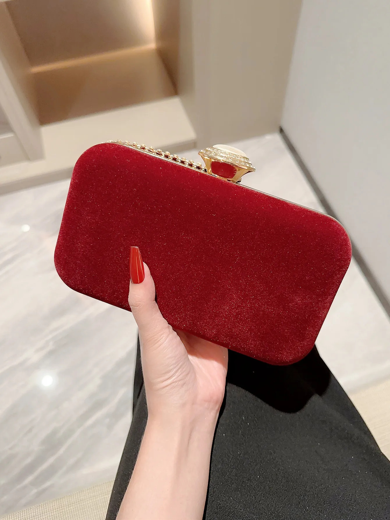 Ladies Autumn Winter Velvet Evening Bag Sparkling Rhinestone Decorative Box Clutch Party Prom Annual Meeting Dress Wedding 250218