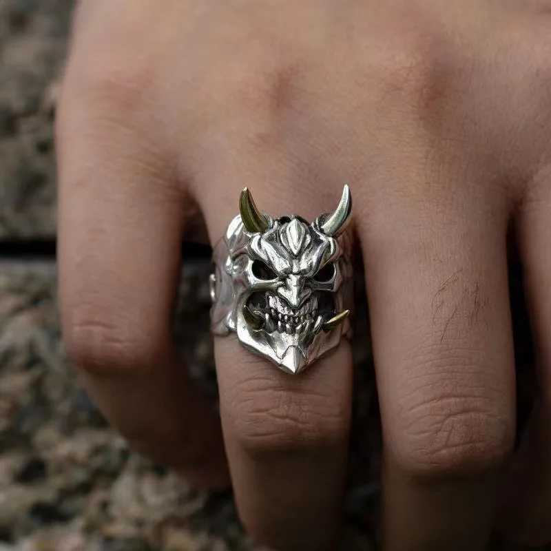 Retro Prajna Mask Ring For Men Punk Gothic Rock Hiphop Adjustable Open Ring Handmade Designer Jewelry Biker Accessories Man GiftXJ250219