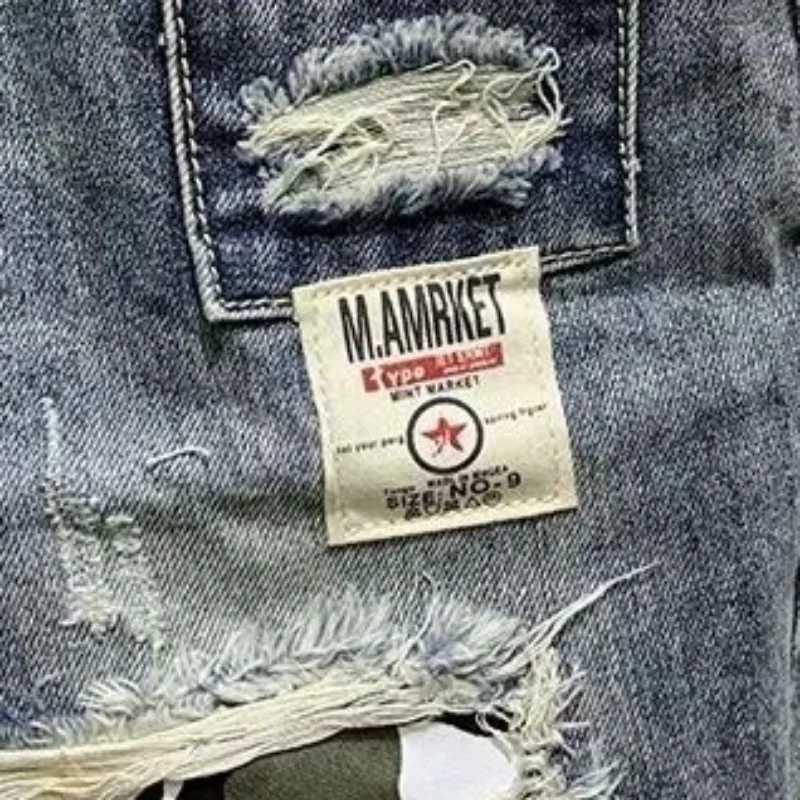 Men's Shorts Mens Denim Shorts Graphic with Text Half Long Mens Short Jeans Pants Multi Color Ripped Knee Length Retro Vintage Baggy Y2k Cut z250