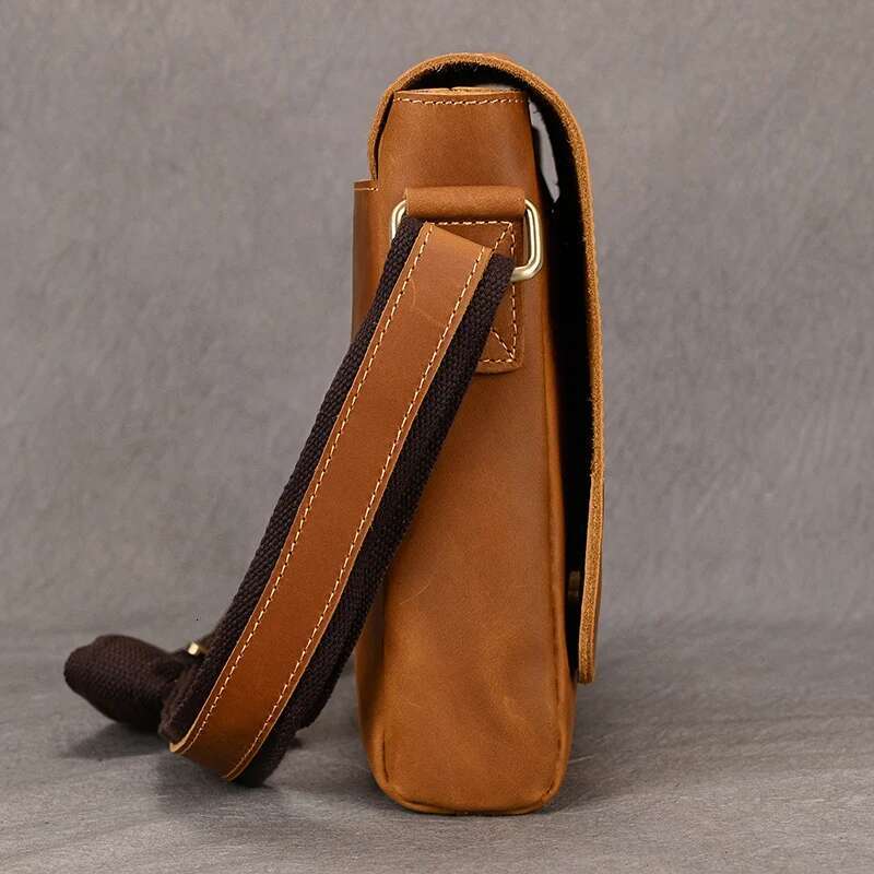 Luufan Men's Genuine Shoulder Fit A4 Documens Crazy Horse Leather Crossbody Magnetic Flap Messenger Bag For Men