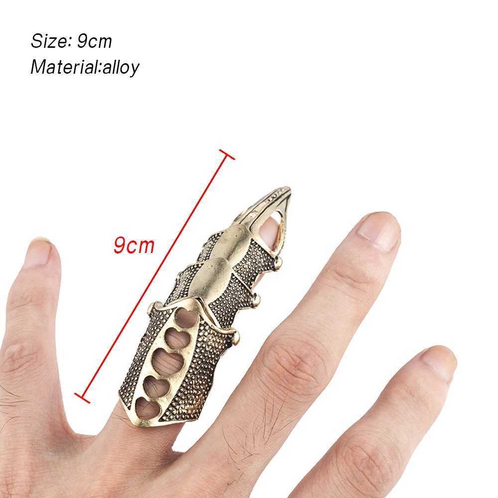 2022 NEW Cool Boys Punk Gothic Rock Scroll Joint Armor Knuckle Metal Full Finger Ring Gold Cospaly DIY Ring Halloween decorationXJ250219