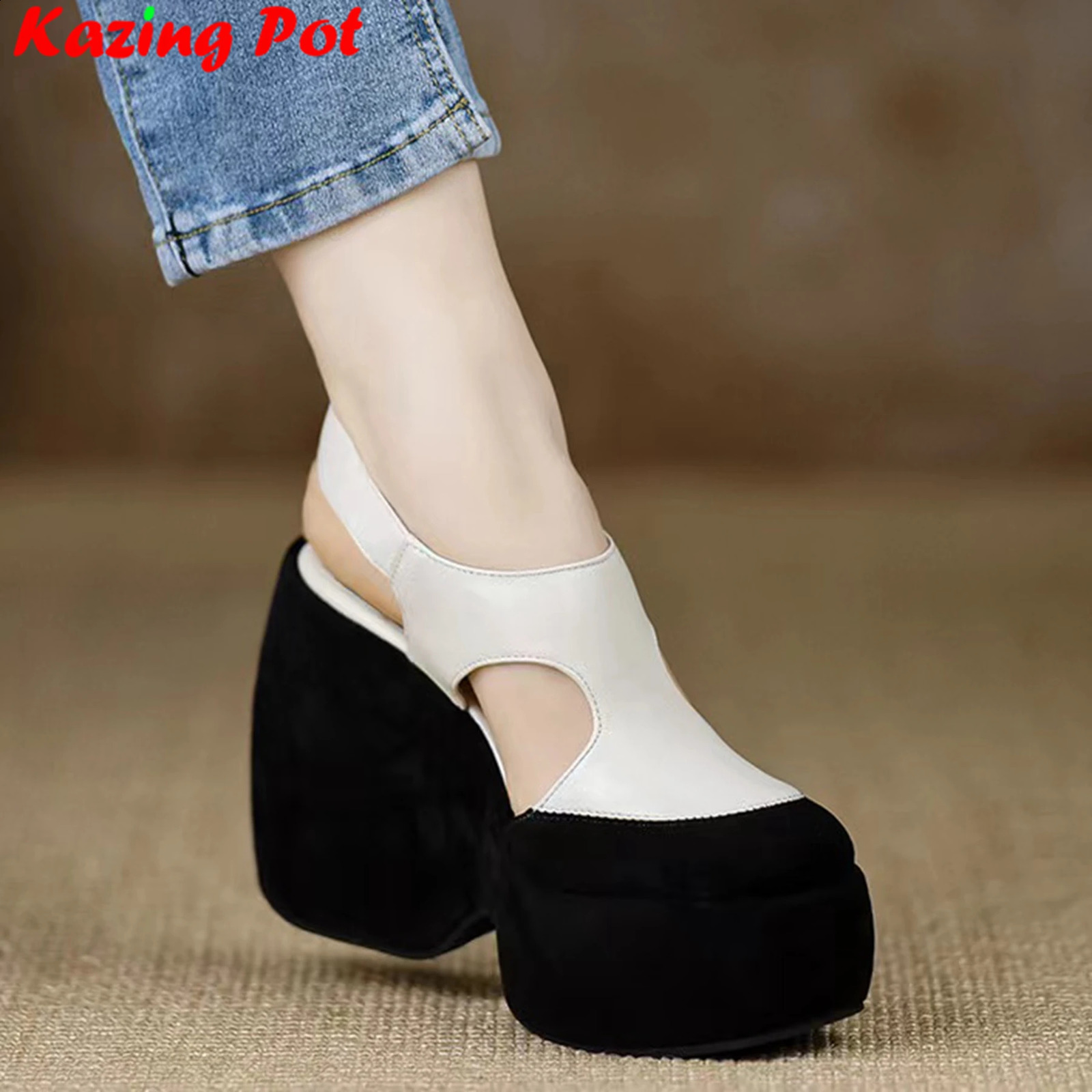 Krazing Pot Cow Leather High Thick Bottom Summer Shoe Casual Increase Luxury Party Modern Brand Platform Women Sandals 250117