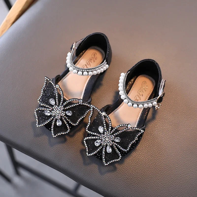 Summer Girls Sandals Fashion Sequins Rhinestone Bow Girls Princess Shoes Baby Girl Shoes Flat Heel Sandals Size 21-35 250218
