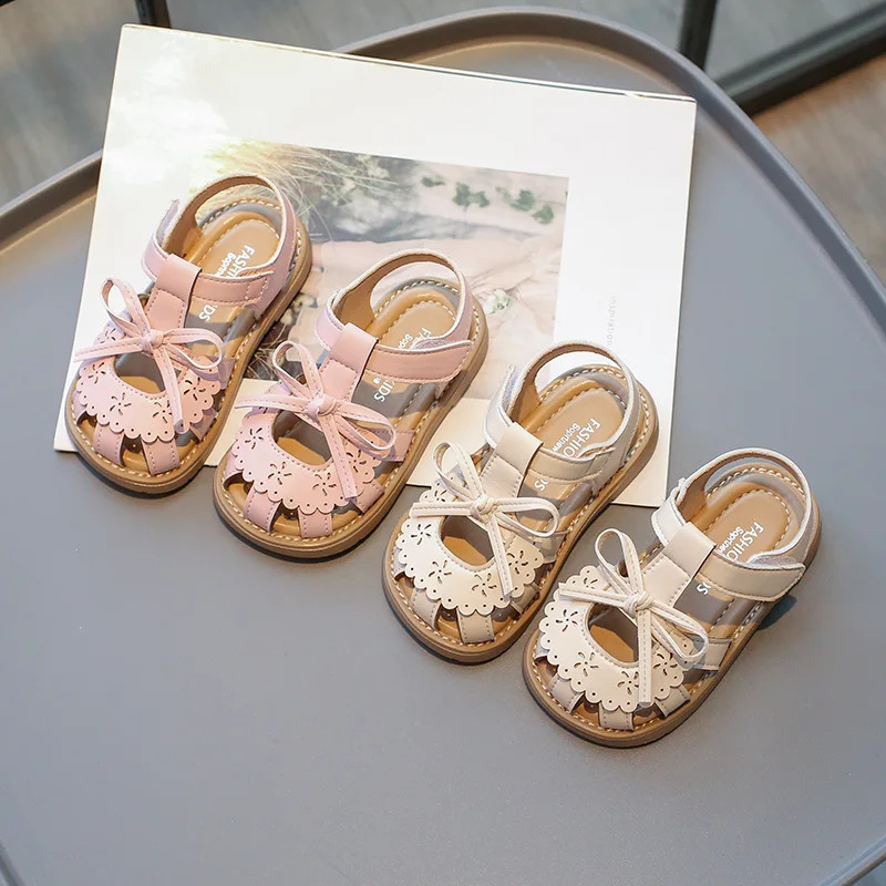 Summer Baby Girls Sandals Cut-Outs Lace Princess Shoes Children Sandals Anti Slip Soft Sole Toddler Kids Beach Shoes Size 21-30 250218
