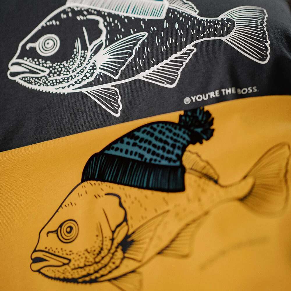 Retro Deep Sea Fish Cked Print T-Shirt Animal Pattern Round Neck Short-Sleeved Tops For Men's Summer Tee
