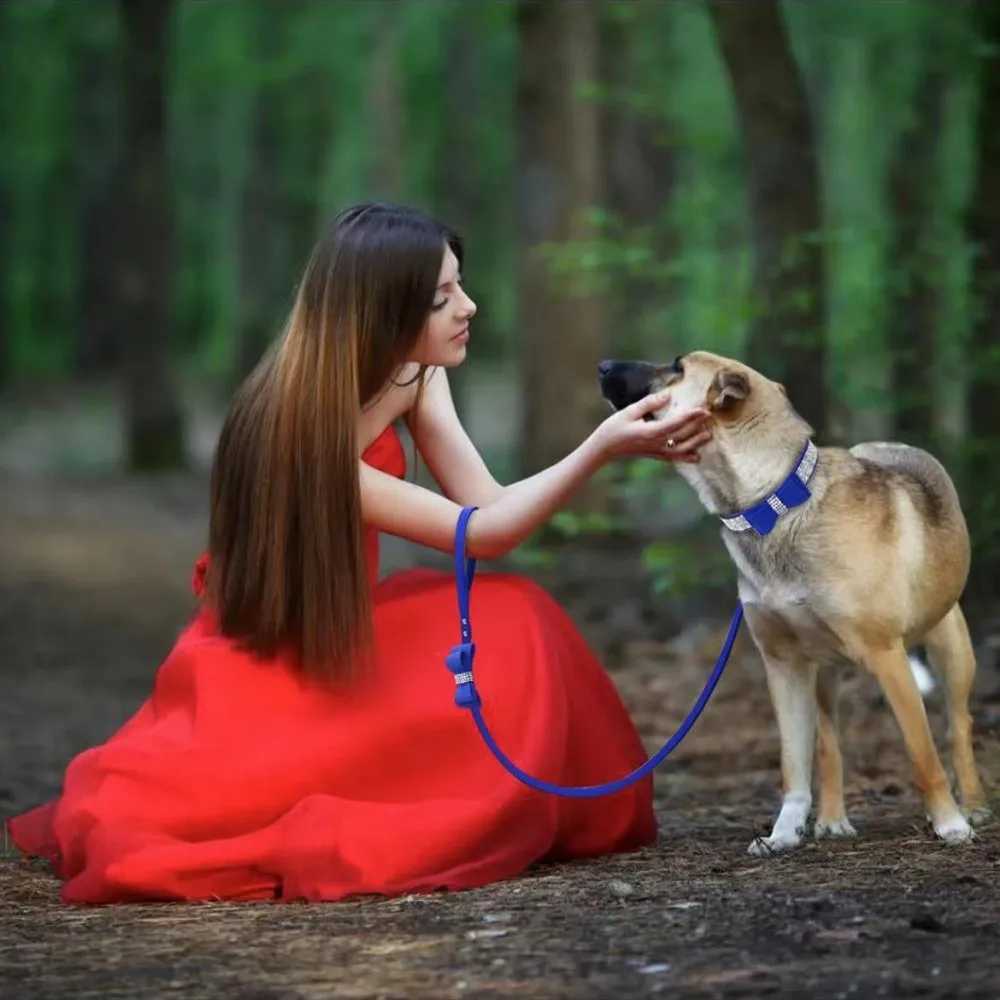 Pet Dog Velvet Leather Collar Leash With Rhinestone Bling Blink Butterfly Fashion Pet Leash Accessories Blind Drop ShippingXJ250218