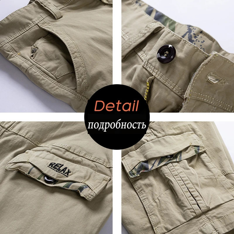 Cargo Shorts Men Spring Summer Cotton Bermuda Solid Denim Casual Multi-Pocket Pants Clothing Men Cargo Short 250218