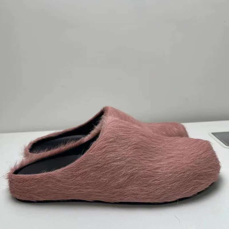 Real haircalf mules horse hair round toe slip on women slippers