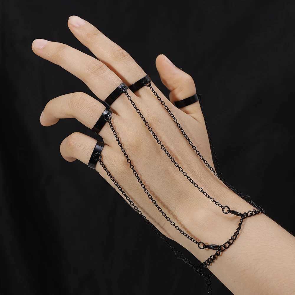 Punk Geometric Silver Color Chain Wrist Bracelet Rings for Men Ring Charm Set Couple Fashion Jewelry Gift Pulera Mejer Free ShipXJ250219