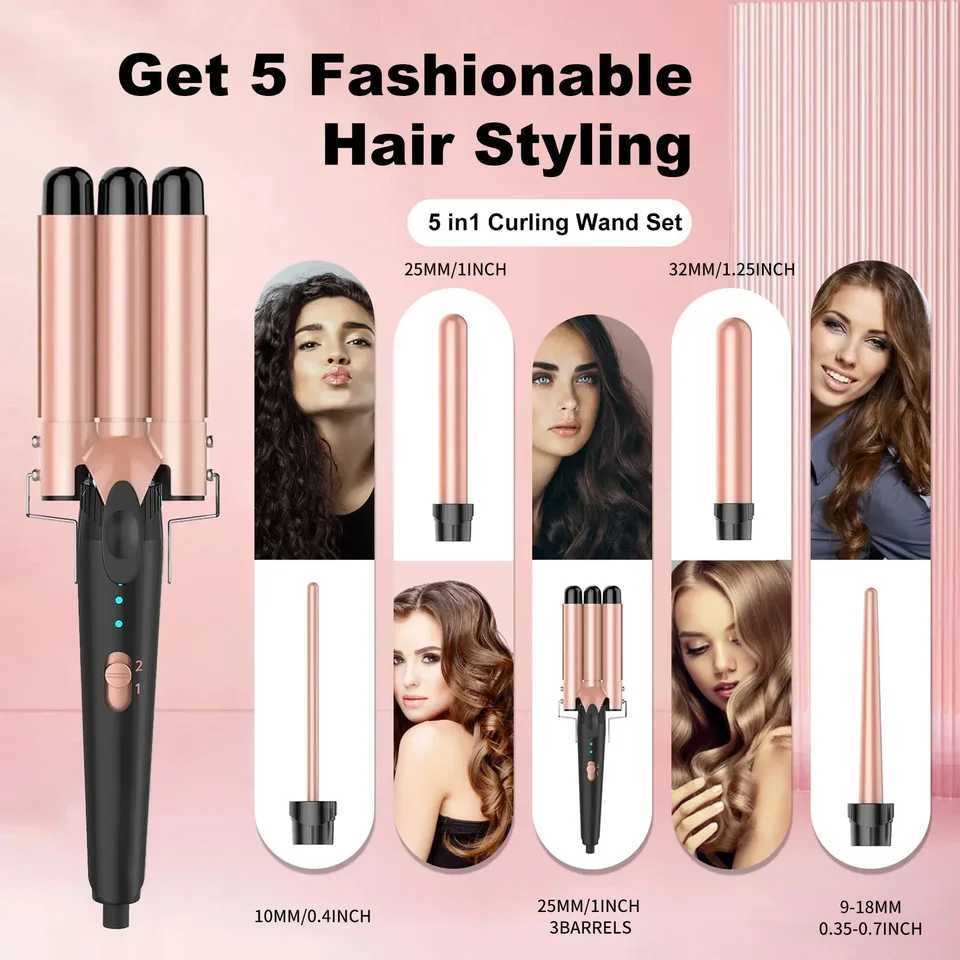 New Arrival 5-in-1 Curling Iron 3-Barrel Curler Curler with Quick Heating Suitable for All Hair Types Z250219