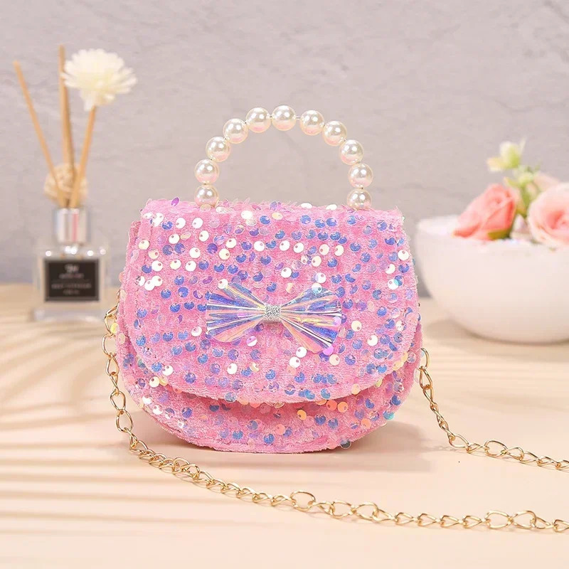 Pink Sequin Pearl Small Shoulder Bag for Baby Girls Children Mini Crossbody Bag Cut Kinds Coin Purses Little Girl Handbag 250219