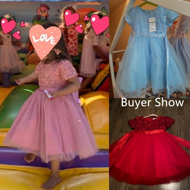 Kids Sequin Party Dress for Girls Formal Wedding Evening Ball Gown Elegant Children Birthday Princess Dress for Red Christmas 250218