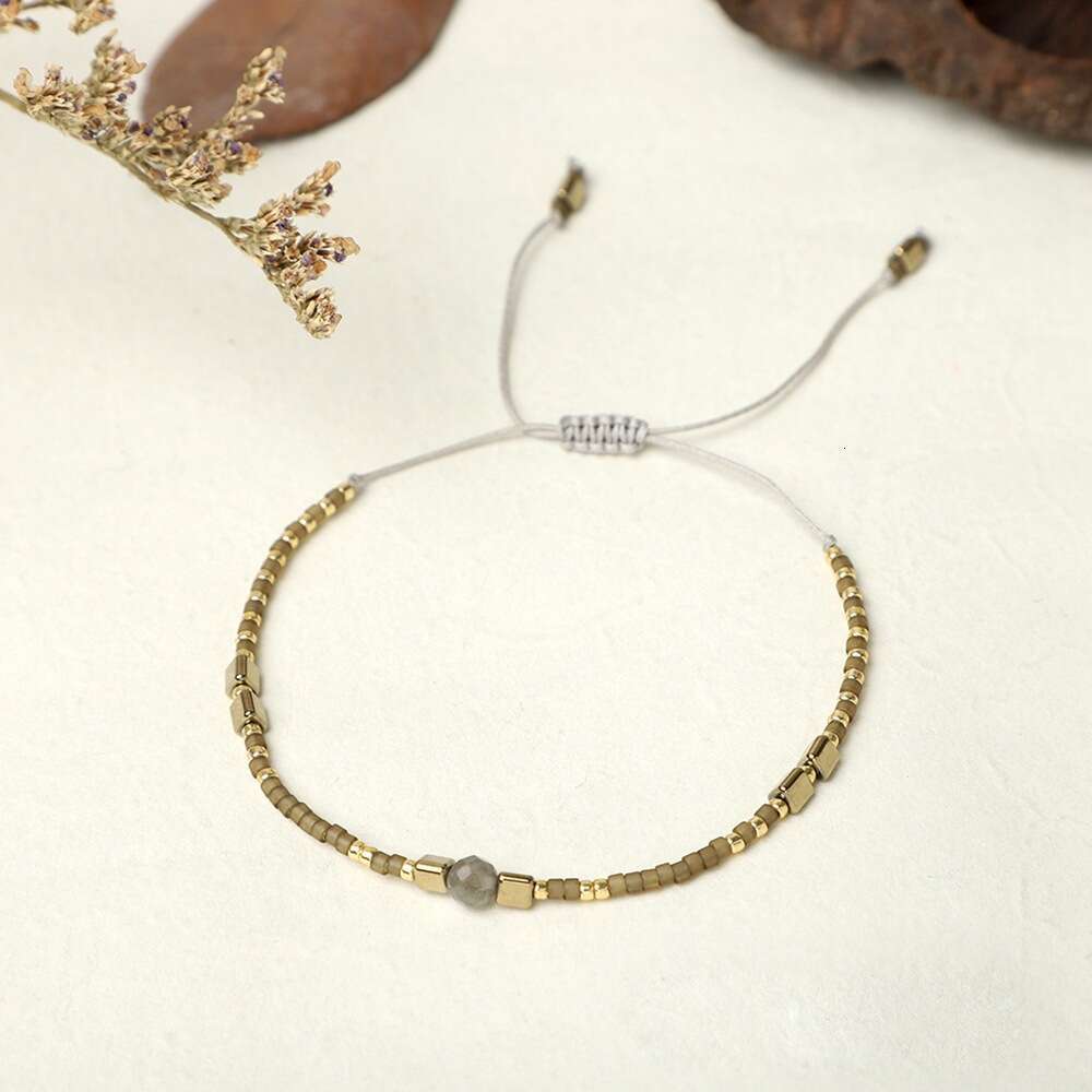 Bohemian style minimalist rice bead hand woven friendship rope iron gallbladder half women's jewelry small bracelet