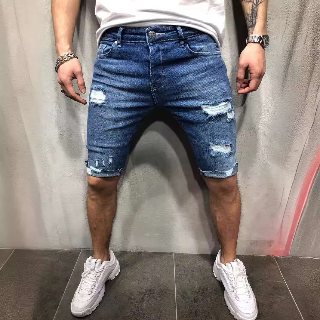Summer New Jeans Tight Denim Shorts Suitable For Men's Designer Shorts Wearing Worn-out Torn Cat Whiskers Hip-hop Streetwear Shorts Men's Pa