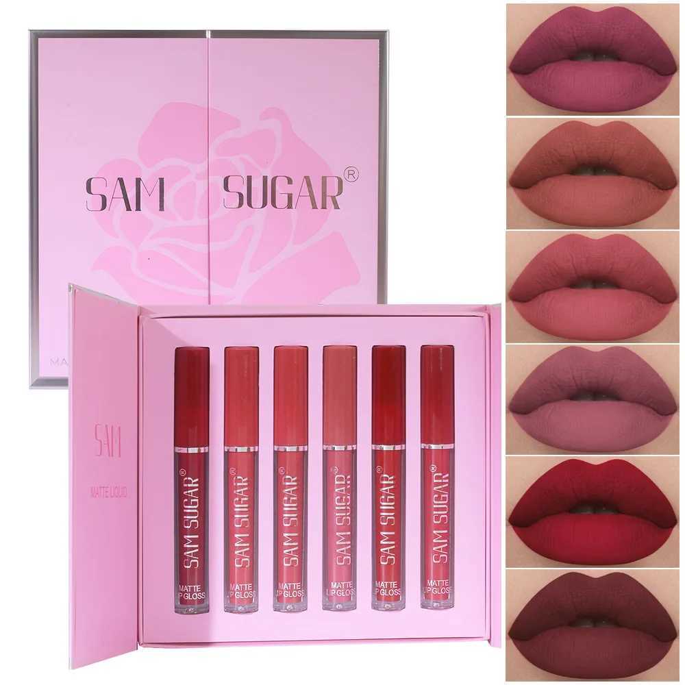 6-color/set matte long-lasting non-stick cup lip gloss set hold makeup show color lip glaze waterproof velvet Liquid lipstickW250219
