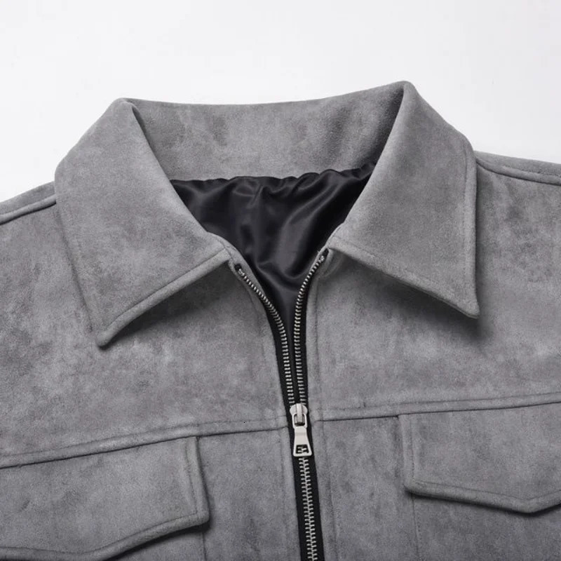 Autumn Jackets Oversize Casual Clothes High Street Pockets Laper Zipper Suede Thick Coat Mens Windbreaker Loose 250218