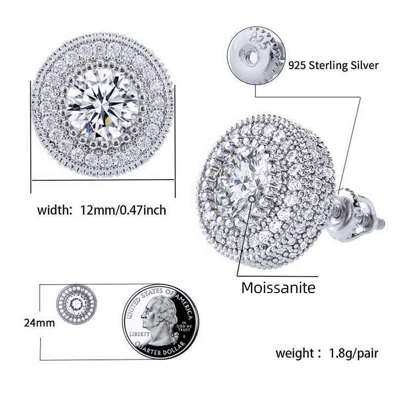 Luster Jewelry Dazzling Fashion Moissanite Diamond Hip Hop Style Round Cut S925 Earrings for Men