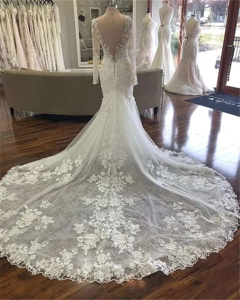 customized Vestido Noiva Wedding 2025 Long Sleeve Lace Sheer Scoop Neck Backless Sexy Bridal Dress Robe De Mariee