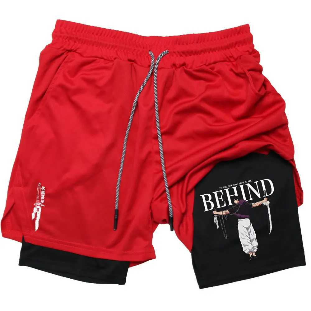 Anime Compression Shorts Summer Sportswear Men Gym 2 In Training Workout Male Fitness Sport Shorts W250219