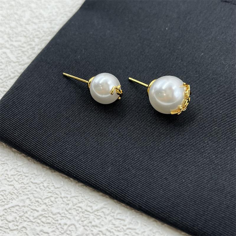 Luxury round ball pearl designer earrings asymmetric stud 18k gold charm elegant love geometry pearls earring earings ear rings jewelry