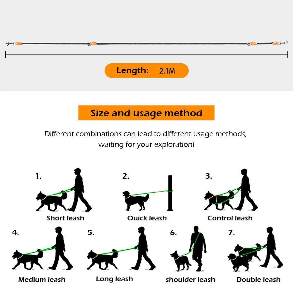 New Generation Dog Leash multifunctional 2.1M Generation Adjustable and Nylon For Large Hands Free Leash for 2 Dogs UniversalXJ250218