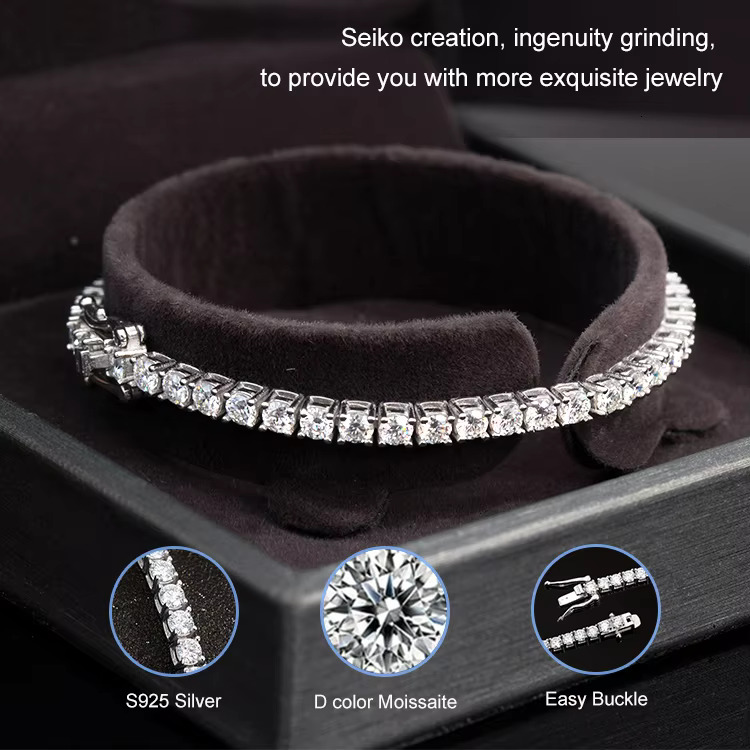 Goldleaf Hot Sale Sterg Sier Bracelet Tennis Necklace 3-5mm D VVS Moissanite Chain