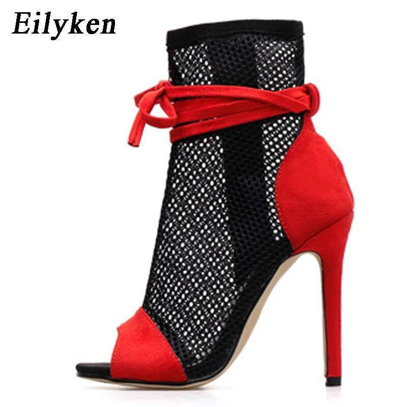 Sexy Peep Toe Stiletto High Heels Women's Sandals Party Zipper ANKLE Boots Club Strippers Shoes Sandalias De Mujer