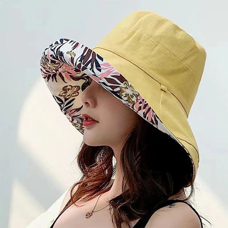 2023 Womens Hat Bucket Panamanian Women Four Seasons Fisherman Big Brim DoubleSided Sun Visor C 250117