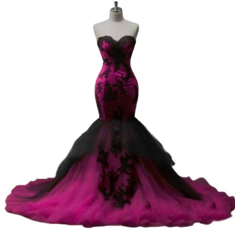 Black And Red Mermaid Gothic Wedding Dresses Lace Appliques Sweetheart Corset Long Vintage Bridal Gown Sleeveless Classic Vestdio De Novia 2025