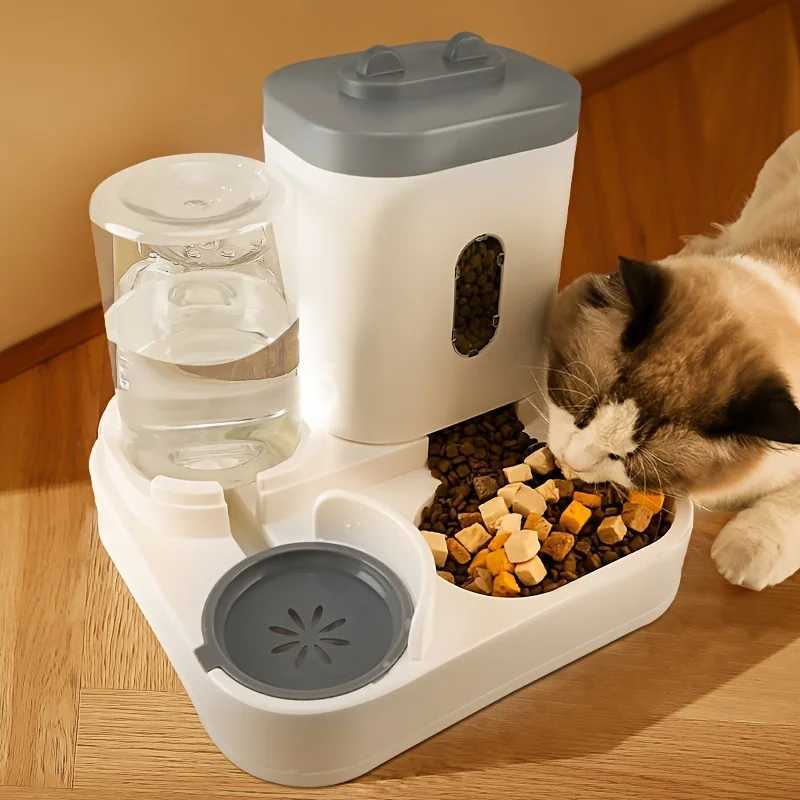 Dog Feeders Cat Food Water Dispenser Cat Feeder Non Wet Mouth Fully Automatic Two in One Plastic Automatic Water Dispenser H250218
