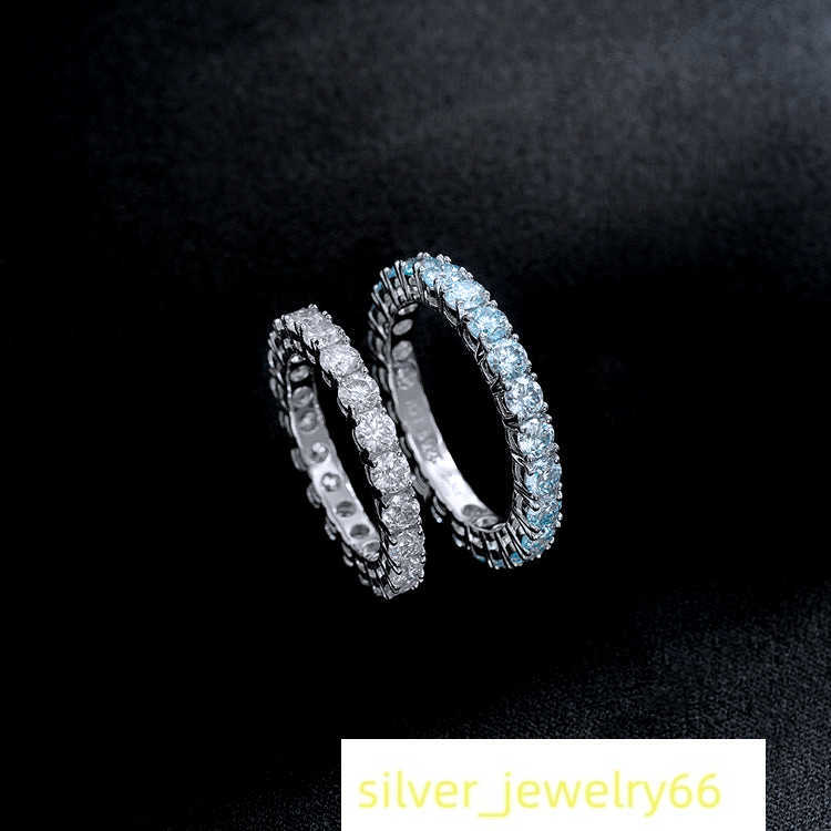 Luster Jewelry Silver 925 Hip Hop GRA 3mm 4mm 5mm Blue Moissanite Diamond Eternity Ring for Men Women