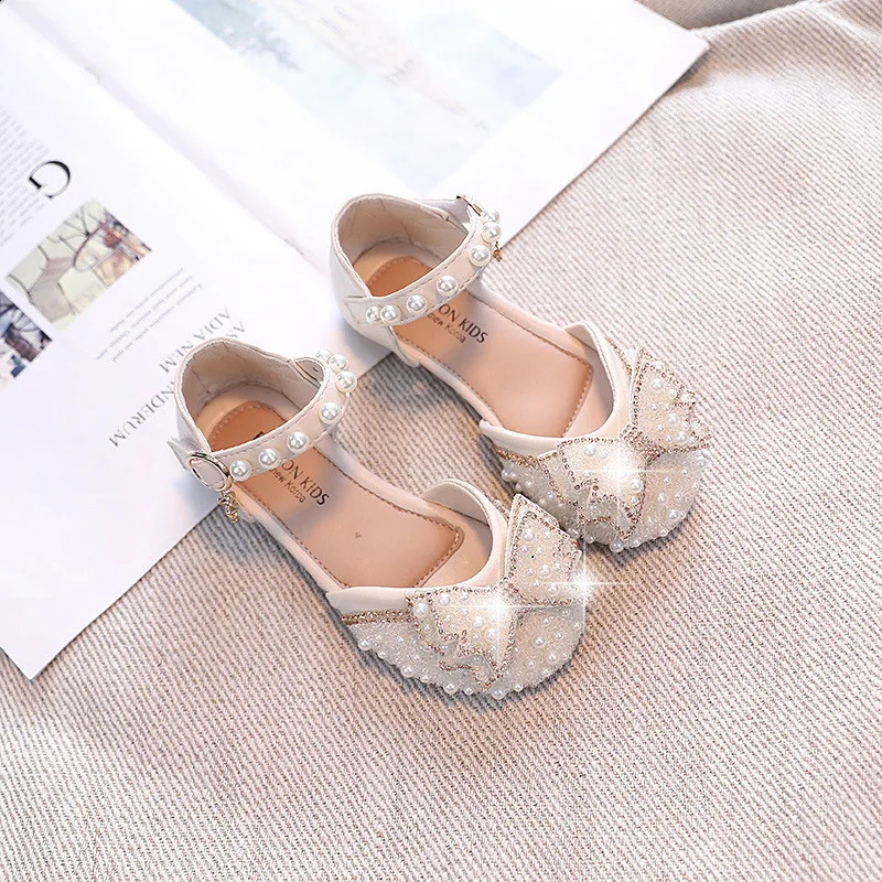 Girls Sandals Summer Butterfly Princess Shoes Baby Soft Bottom Bright Diamond Dance Shoes Pearl Performance Shoes H08068 250219
