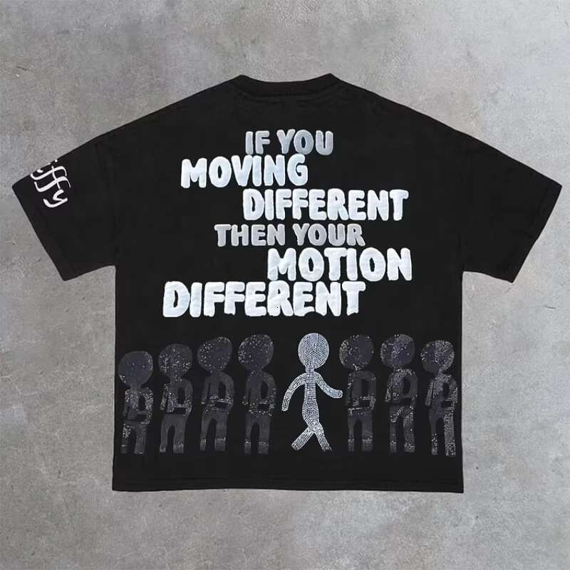 Vintage Motion Different Graphic 100% Cotton Sleeve T-Shirt Men Y2K Short Sleeves Oversize Tshirt Streetwear Women Tops
