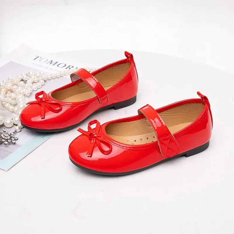 Kids Shoes Childrens Bowknot Princess Shoes Girls Flat Leather Shoes black red Spring Autumn For 3 4 5 6 7 8 9-15T 250219