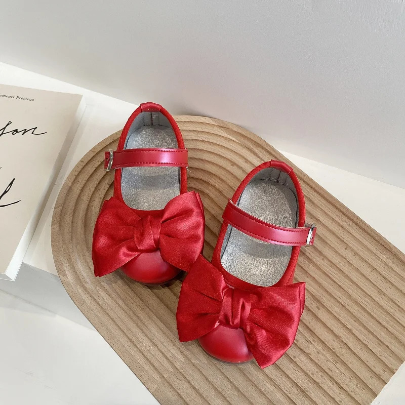 Spring Burst Round Toe Bow Decorative Flat Shoes Lovely All Match Childrens Shoes 250219