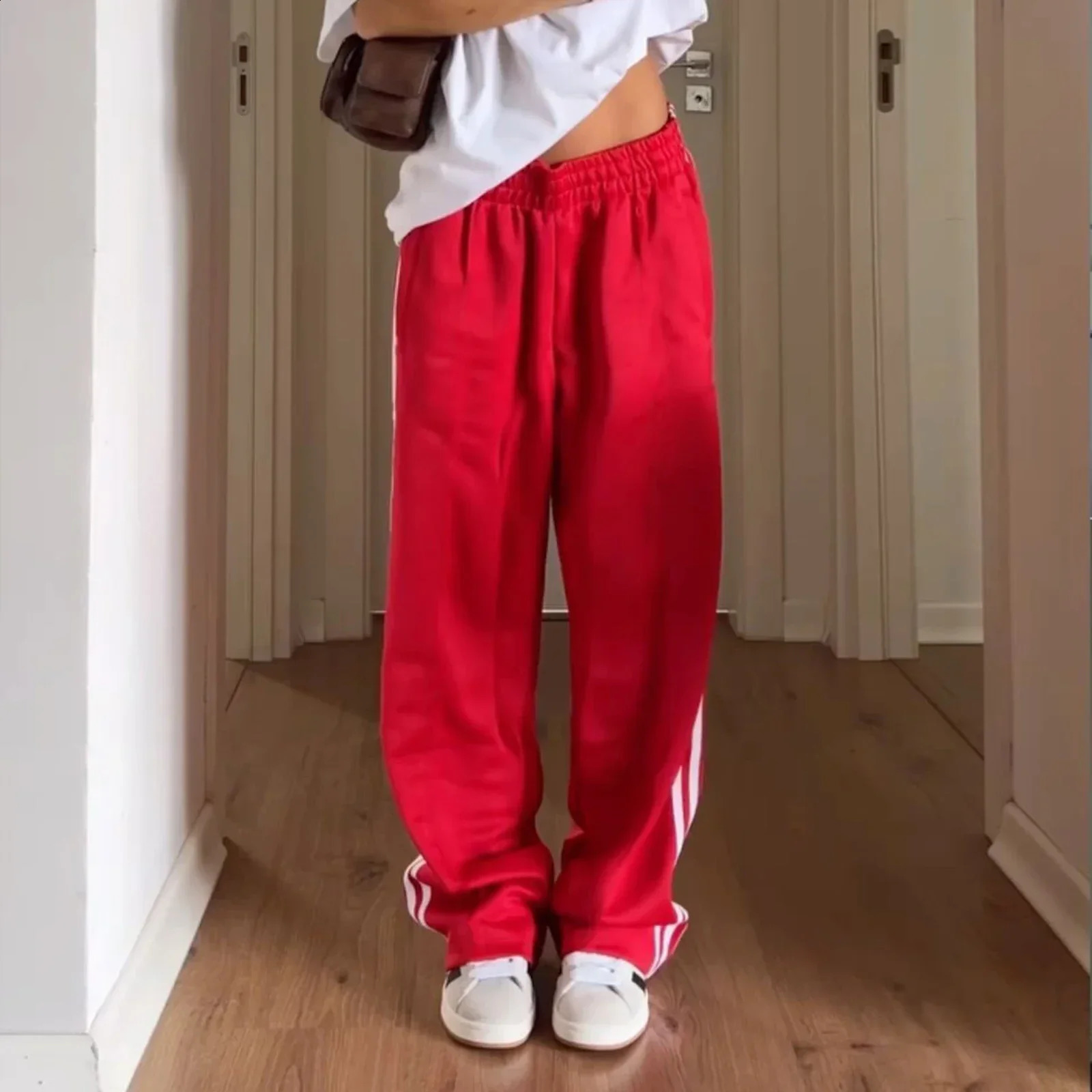 Womens Striped Pants Loose Elastic Waist Drawstring Straight Leg Casual Sweatpants with Pockets Y2K Vintage Streetwear 250218