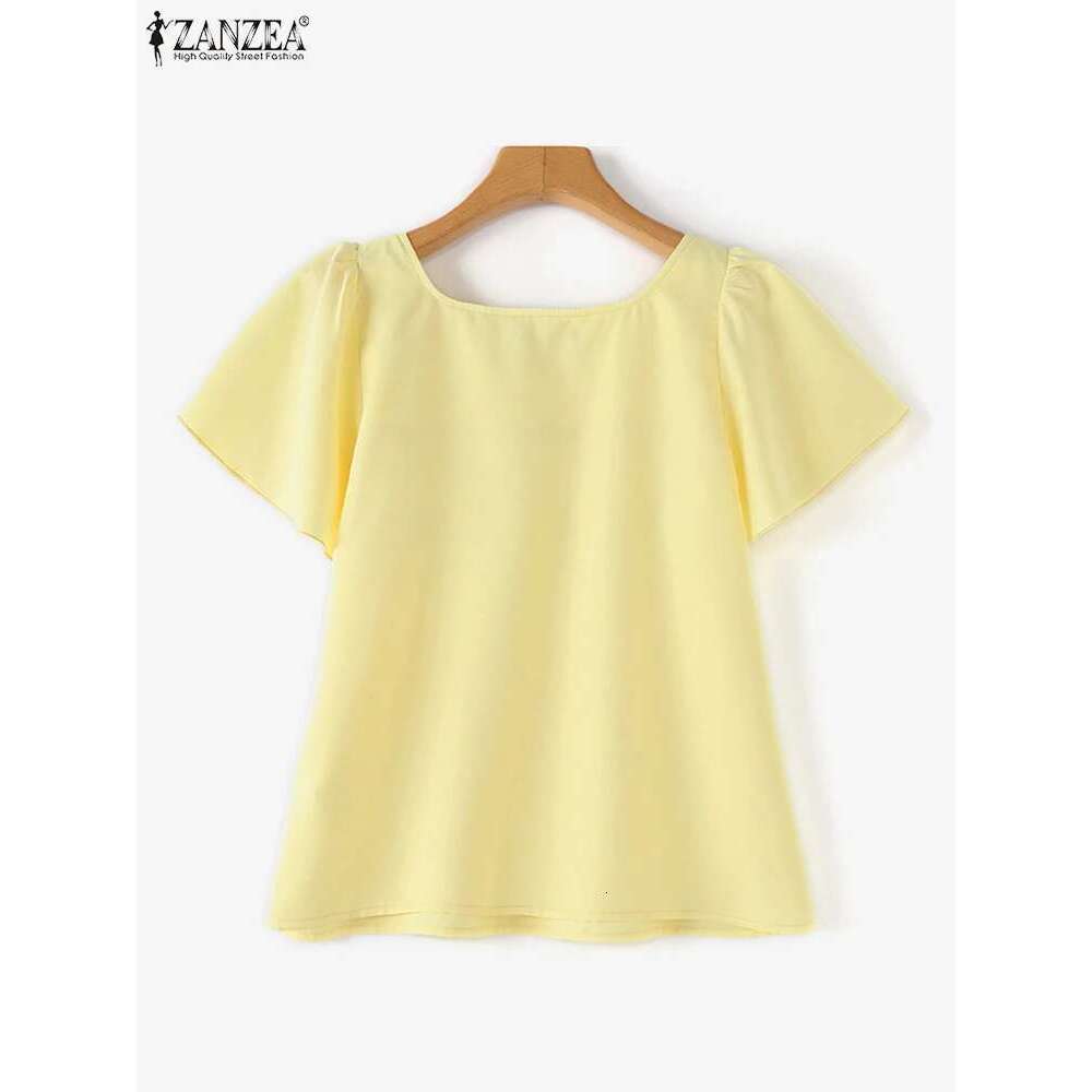ZANZEA Women Ruffled Ing Blouse 2024 Summer Short Sleeve Shirts Fashion Holiday O-Neck Casual Loose Solid Color Tops