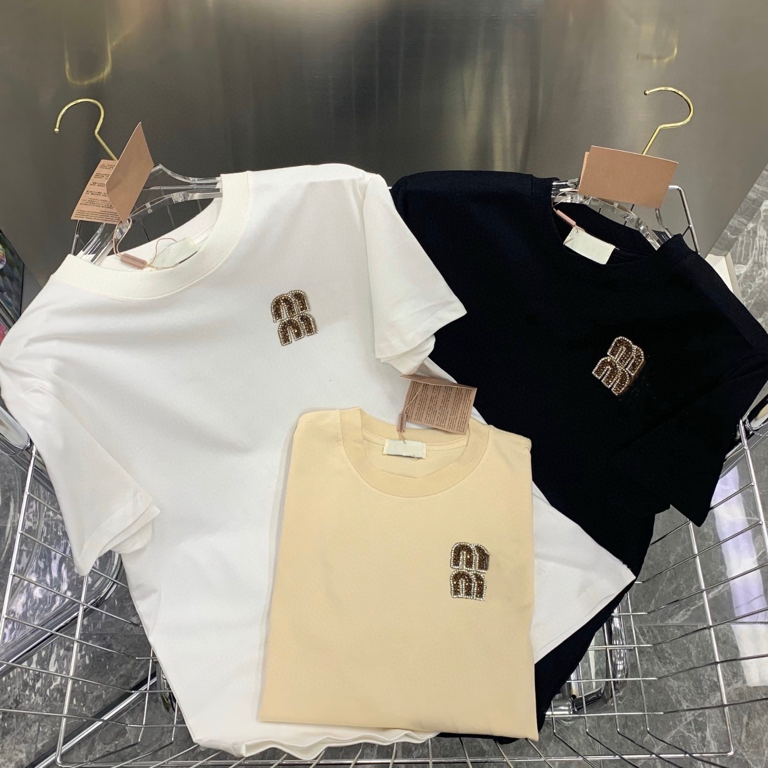 Women's T-Shirt Summer Womens Designer T-Shirt Classic Fashion Women's BeadsTops Casual Cotton T-shirt Top For Womens