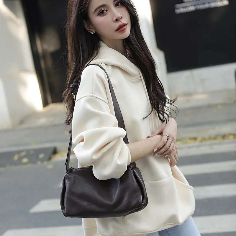 New Simple Shoulder Handbag Women's Genuine Leather Crossbody Real Cowhide Ladies Versatile Casual Small Pillow Bag