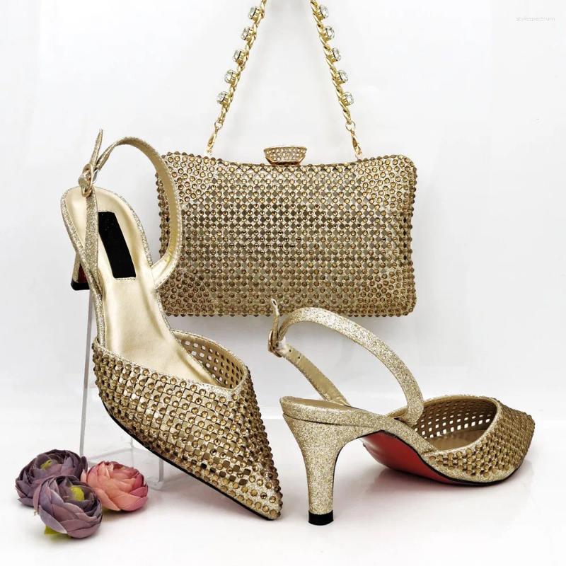 Orange Stone-Embellished Italian Dress Shoes & Bag Set For Weddings - PU Leather New Hot High Heels